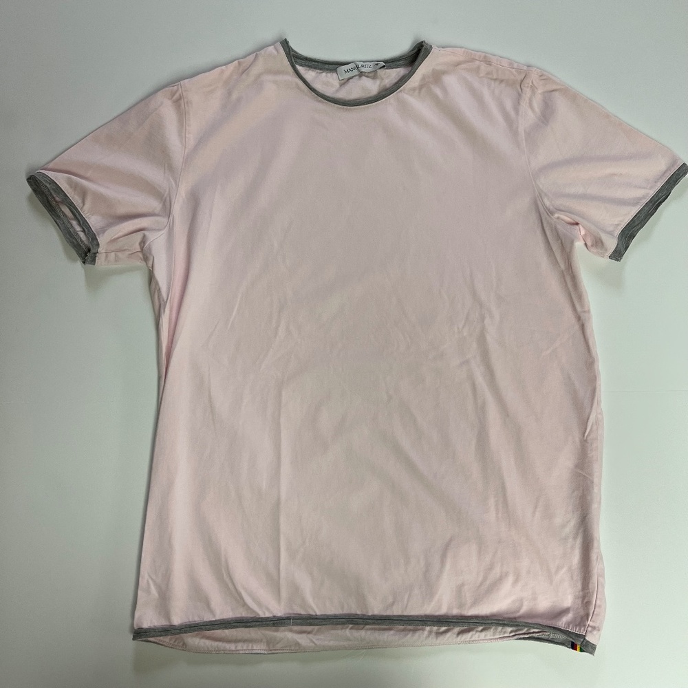 Manuel Ritz Men's Crew Neck Short-Sleeve T-Shirt Pink w/ Gray trim Size Small